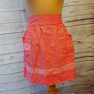 Gingham Red Handmade Apron 2 Pockets Long Ties